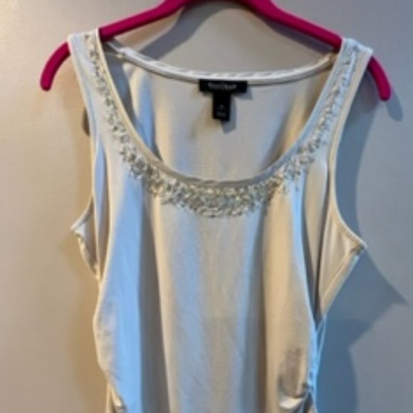 White House Black Market Tan Stretch Tank Top Embellished Neck Line - Picture 1 of 1